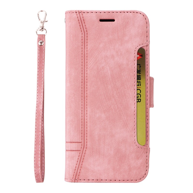 iPhone Compatible Flip-style Card Slot Phone Case with Wrist Strap and Buckle